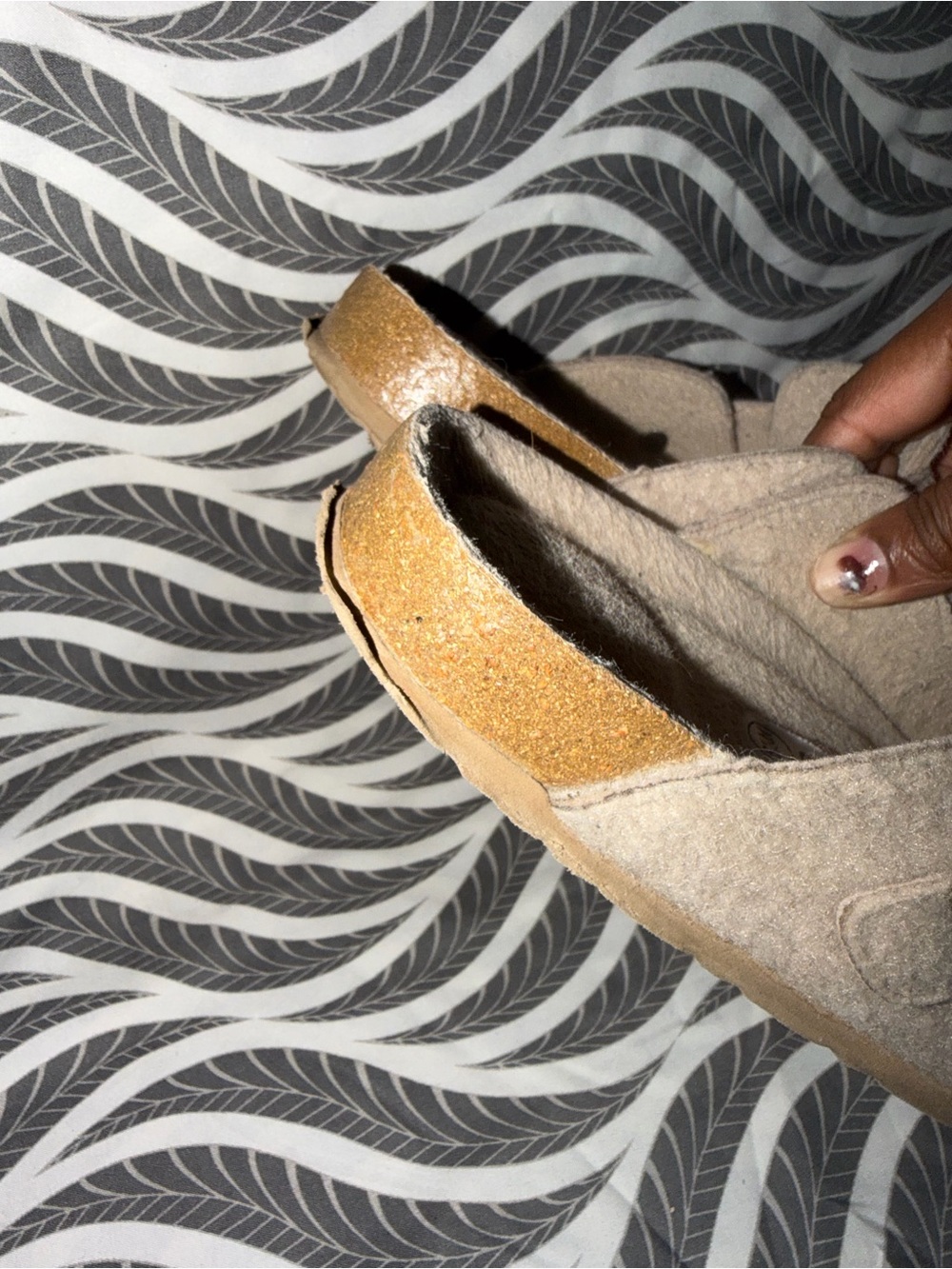 Beige Felt Slip-On Mules with Adjustable Strap - Picture 5 of 11